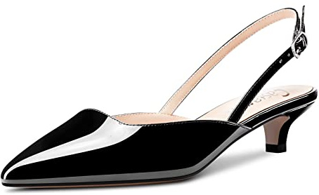 Castamere Femmes Bas Kitten Talon Heel Pointu Bout Sandales Slip-on Slingback Escarpins Mariage Party Dress 3.5 CM Heels Noir 45 EU