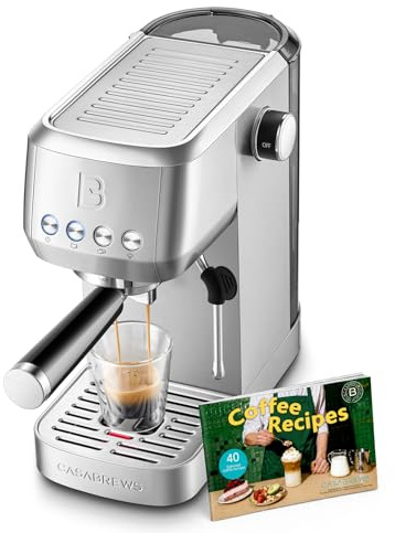 CASABREWS 3700 Essential Espresso Machine 20 Bar, Stainless Steel Cappuccino & Latte Coffee Maker with Steam Frother for Home, 43.9oz Water Tank, Silver