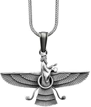 Bysilverstone Smycken - Faravahar Ahura Mazda Handgjorda Silverhalsband, Ancient Persia Silver Men Smycken, Ahura Mazda Sterling Silver Pendant, Mythology Mens Gift