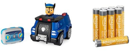 PAW PATROL Chases ferngesteuertes Polizeiauto mit Fernbedienung, für Kinder ab 3 Jahren, Batteriebetrieben & Amazon Basics AAA-Alkalibatterien, leistungsstark, 1,5 V, 8 Stück (Aussehen kann variieren)