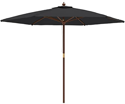 vidaXL Parasol de Jardin avec mât en Bois Noir 299x240 cm, Parasol, Parasol d'extérieur, Parasol de Patio, Parapluie, Parasol de terrasse