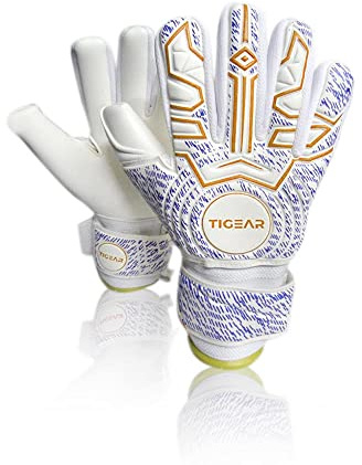 TIGEAR Spark-serien barnmålvaktshandskar med hållbar tysk latex, stötdämpande stoppning och avtagbara fingerpinnar för säkerhet (guld, 5)