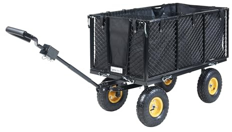 pro.tec Kuldervagn Corropoli trädgårdsvagn max 550 kg strandvagn avtagbar presenning 112 x 51 x 71 cm transportvagn med ergonomiskt handtag, svart och gul