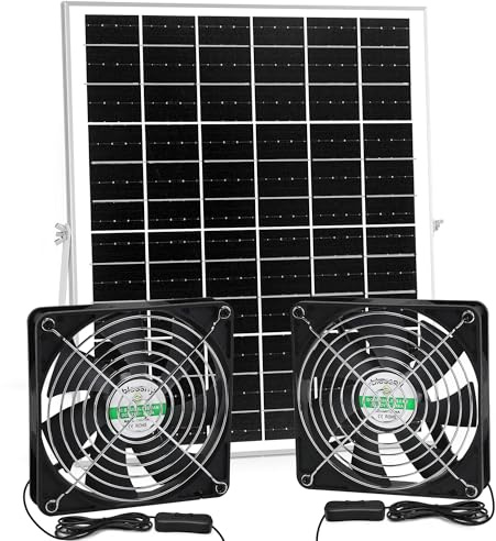 blessny Kit de 2 ventilateurs solaires de 14 cm pour prise d'air ou d'échappement, ventilateurs résistants aux intempéries pour poulailler, serres, abris de jardin, animaux domestiques