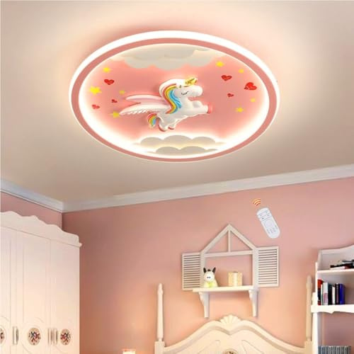 LED Moderne Deckenleuchte Einhorn Deckenlampe Rosa Kreative Kinderlampe Mädchen Schlafzimmer Lampe 56W Dimmbar Acryl Kinderzimmer Kindergarten Babyzimmer Wohnzimmer Esszimmer Innenbeleuchtung,50cm