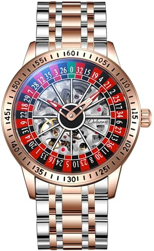 MASTOP Roulette Wheel Orologi da uomo Orologio meccanico automatico per gli uomini Swinging Rotary Dial Design Hollow Skeleton Orologi in acciaio inossidabile Impermeabile Business Orologio da polso