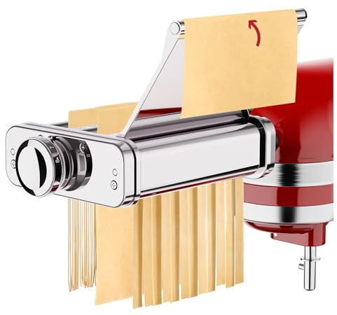 COFUN Edelstahl Nudelaufsatz Set für KitchenAid Standmixer, 3 in 1 Pasta Zubehör für KitchenAid Nudelvorsatz, Inkl FettuccineSchneider, SpaghettiSchneider & Nudelwalze, mit Edelstahl Führungsblech