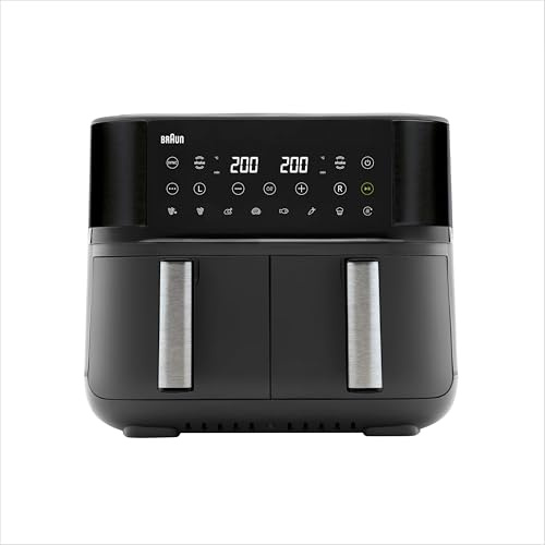 Braun TwinCook 3 TD3030IBK, Dubbel Luftfritös Ugn med 8L Total Kapacitet, Separat Matlagning, 80-200° Digital Temperaturkontroll, RealAir Teknik, Synk Funktion, 8 Förinställningar, 2850W, Svart