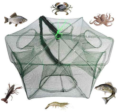 Piège à Crabe, 58×22cm Nylon Pliable Crabe Piège à Poissons, Piège Portable Pièges à Poissons, Petit Piège à Poissons, 6 Trous Nasse a Poisson, pour Poissons, Ménas, Crabes, écrevisses, Crevettes