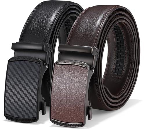 WERFORU Lot de 2 Ceintures Homme Automatiques à Cliquet, Ceinture Homme Ajustable Sans Trou pour Costume et Pantalons, Largeur 3,5cm