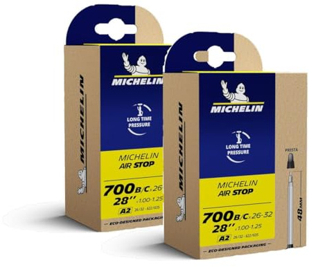 MICHELIN - Lot de Deux Chambres à Air A2 AIRSTOP 28 x 1,00-1,25-700B/C x 26-32 ETRTO 622/635 - Presta 48mm - Vélo Route/Gravel - Haute Résistance - Gamme Access Line - Réf: CAI 796107