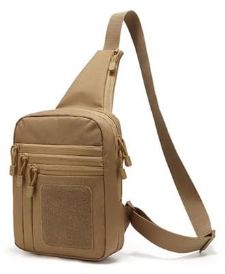 Taktisk EDC sling-väska, 25,4 x 20,3 cm huvudfack, dold bärväska med stöldskyddsfack, justerbar axelrem, svart, kaki