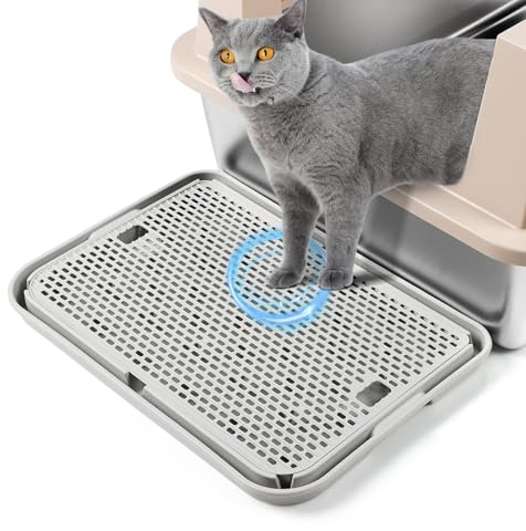 Bartuke Tapis de Rampe, 42x30CM Escalier pour bac à litière pour Chat, Attrape-litière pour bac à litière Automatique autonettoyant, idéal pour Chaton et Chats Plus âgés(Gris Clair)