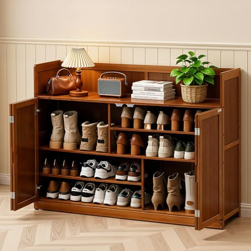 Warmiehomy Shoe Storage Cabinet, 5-Tier Shoe Cupboard with Pull Down Doors, Saving Space Shoes Storage Organiser Rack for Entryway, L117 x W33 x H85cm