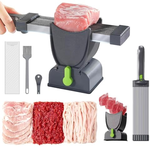 Genérico Cortadora De Carne Manual, Cuchillo Rebanador De Grosor Ajustable, Hoja De Acero Inoxidable 420, Herramientas para Asar En Casa, Cuchillos De Cocina Aptos para Lavavajillas (Grey)