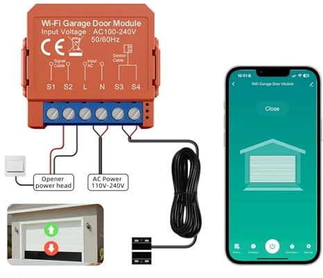 Intelligenter WLAN-Garagentoröffner, kompatibel mit Alexa, Google Assistant und Sprachsteuerung, Steuerung per Tuya/Smart Life App, einfache Installation, kein Hub erforderlich