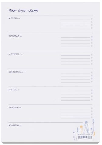 Eine der Guten Wochenplaner A5 – Eine Gute Woche, Abreißblock mit 50 Blatt, oben geleimt, Wochenübersicht mit To-Do Liste, nachhaltiges Recyclingpapier, Blau mit Orange Akzenten