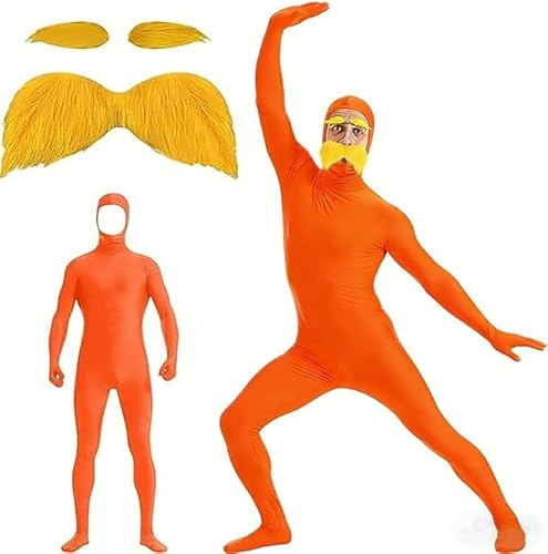 Stealth Suit For Adults, 2026 Orange Jumpsuit Costume Adult Yellow Mustache And Eyebrows Jumpsuit Full Body Open Face Bodysuit Cosplay For Men Halloween Costumes
