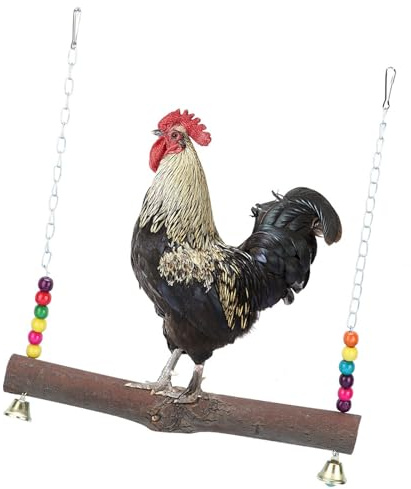 KIMISS Balançoire pour Perroquet pour Poules – Cage à Poulet en Bois Naturel Faite à la Main pour Poules, Coqs, Aras, Fournitures d'entraînement à la Mastication – Fournitures de Poulet (balançoire