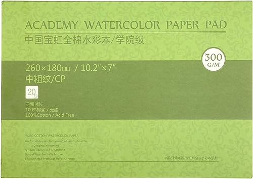 MEEDEN Carta per acquerello: 20 fogli 300 g/m² Cotone medio Blocco di pittura ad acquerello senza acidi A5 Carta acrilica per pittura a olio a guazzo ad acquerello, regali per bambini artisti, 10×7