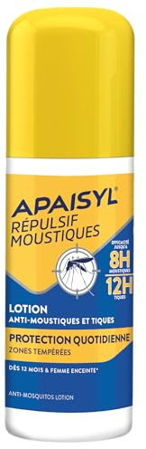 Apaisyl, Répulsif Moustiques, Lotion Protection Quotidienne: Efficacité 8H sur les moustiques et 12h sur les tiques, Ne colle pas, texture agréable, 90ml