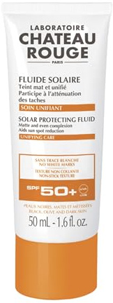LABORATOIRE CHÂTEAU ROUGE - Fluide Solaire Anti-Tache SPF 50+ - Tube 50 ml - Algues Brunes & Huile d'Amande Douce - Très Haute Protection UVA/UVB - Matifie & Unifie le Teint - Fabriqué en France