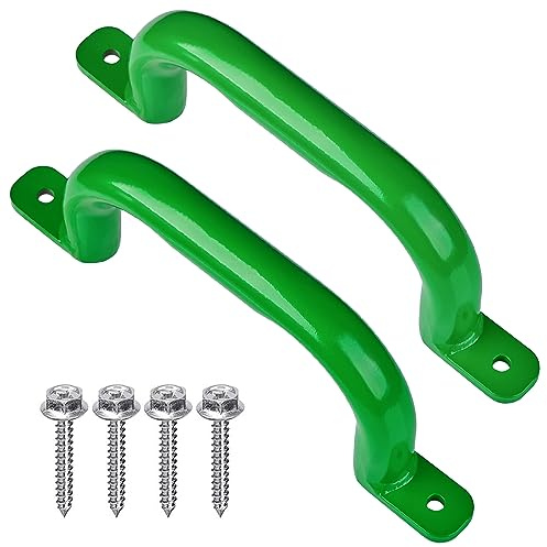 Purife Maniglie in metallo verde da 25,4 cm per parco giochi, confezione da 2, maniglie di sicurezza per bambini, maniglie per casetta sull'albero, palestra della giungla, parete da arrampicata,