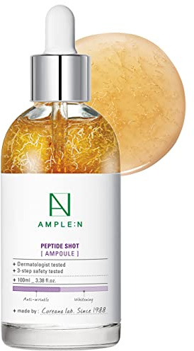 Coreana AMPLE:N Ampoule Peptide Shot 3,38 fl. oz. (100 ml) - Sérum raffermissant pour le visage Anti-âge et anti-rides ultime, Booster Tri-Peptides, Visiby Plump, Soin de la peau rajeunissant