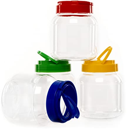 Baker Ross FE295 Storage Jars With Colours Lids & Handles - Pack of 4, Great for Classroom Organisation, Tool or Desk Tidy, Great for Sorting Arts and Crafts Supplies