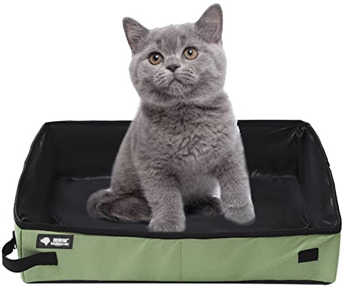 Bac à Litière pour Chat XXL Pliable, Portable et Imperméable - Toilette de Voyage pour Chat et Lapin - Intérieur et Extérieur, Camping - Grand, Vert