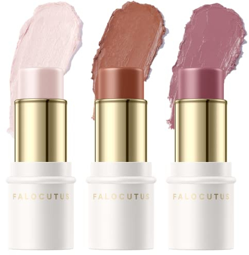 FALOCUTUS 3 Pcs UNIVERSAl Contour Stick Set,Cream Blush & Highlighter Bronzer Pen,Long Lasting & Smooth Natural Face Contouring Illuminator,Professional Makeup Kit for All Skin