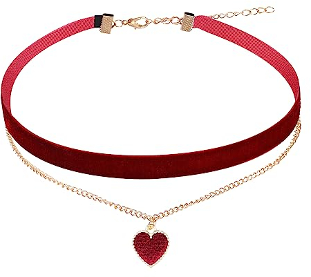 Yolev Rot Choker Halskette Samt Choker Dirndl Kette Klassische Geschichtete Rot Choker Necklace Halsketten für Teenager Mädchen Trachtenschmuck Damen