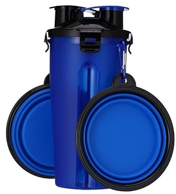 Bouteille d'eau de voyage pour chien, bol pliable, 2 en 1, mangeoire lente portable pour animal domestique, récipient de nourriture et boisson pliable pour chien pour la randonnée, les voyages, la