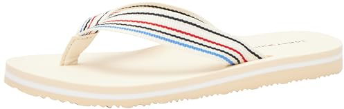 Tommy Hilfiger Damen Flip Flops Stripes Beach Sandal Badeschuhe, Weiß (Calico), 36