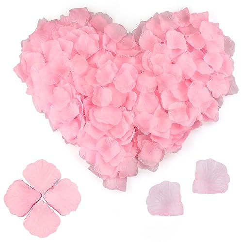 1200pcs Pink Rose Petals, Artificial Rose Flowers for Bedroom, No-Taste Emulation Silk Rose Petals Waterproof Pink Petals for Romantic Scenes Wedding Anniversary, Birthday, Confession Decoration