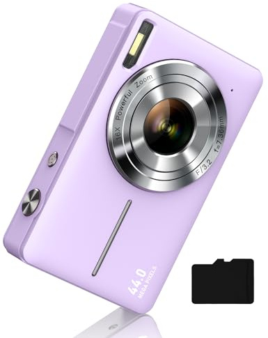 Digital Camera 1080P with 32G Card 16X Zoom 3 Screen Easy for Kid, Purple