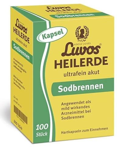 Luvos Heilerde ultrafein akut - mild wirkendes Arzneimittel bei Sodbrennen, wirkt schnell & anhaltend, lindert Schmerzen, bindet überschüssige Magensäure, schützt Magen und Speiseröhre, 100 Kapseln