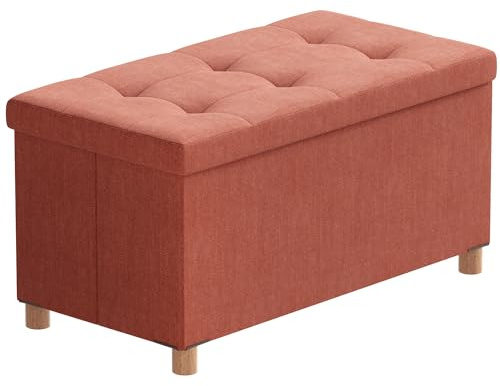 BRIAN & DANY Banc de Rangement, Pouf Coffre Rangement avec Pieds de Tabouret, Coffre de Rangement, Coffre a Jouet, Pouf Salon, Orange, 76 x 38 x 38 cm