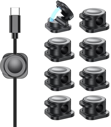 [8 Stück] Kabelhalter Kabelclips, Kabel Organizer, [Magnetische/Starker Kleber] Kabelklemmen Selbstklebend, Kabelorganizer für Schreibtisch/Wand, Kabelmanagement für Netzkabel,HDMI,Ladekabel- Schwarz