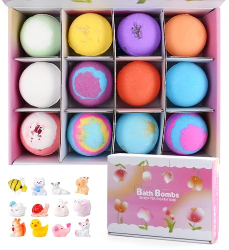 Focenat 12 Pezzi Bombe da Bagno Set Regalo con Sorpresa all'interno, Animali Marini, Naturali Bombe da Bagno Bambini, Aromaterapia con Oli Essenziali, Bombe da Doccia Regalo per Ragazze Ragazzi (A)