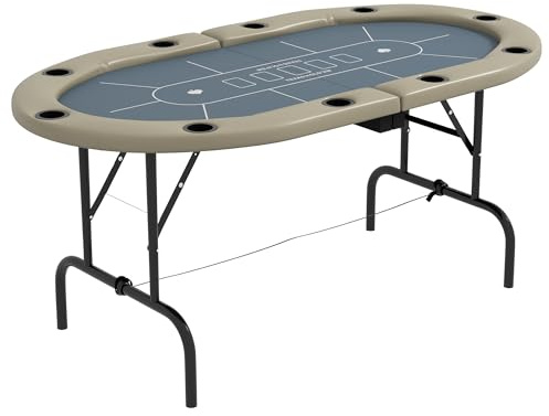 SPORTNOW 8 Player Folding Poker Table Oval with Cup Holders Brown and Blue