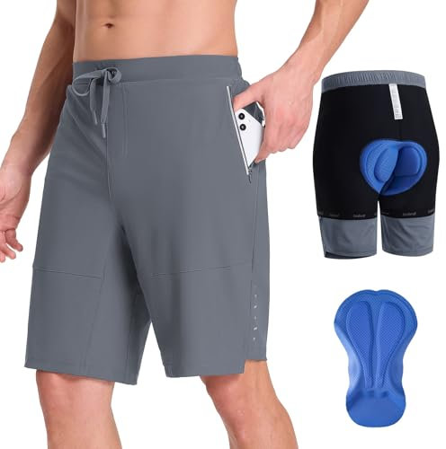 baleaf MTB Radlerhose Herren mit Taschen Sommer Shorts Gepolsterte Radhose 2 in 1 Mountainbike Cycle Sport 9 Inch Dunkelgrau XXL