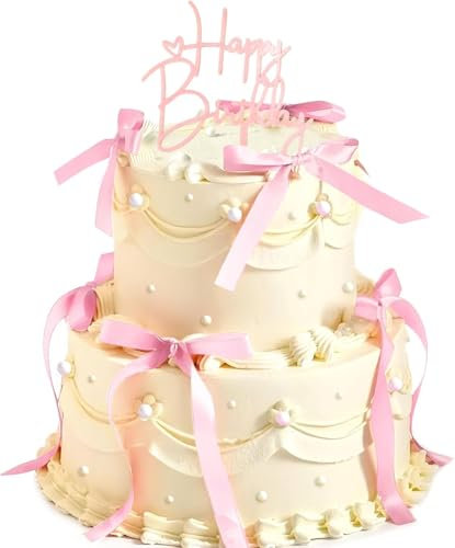 10pcs Ribbon Bows & Heart Acrylic Cake Topper Set - Elegant Cake Decorations for Birthdays, Weddings,Special Occasions