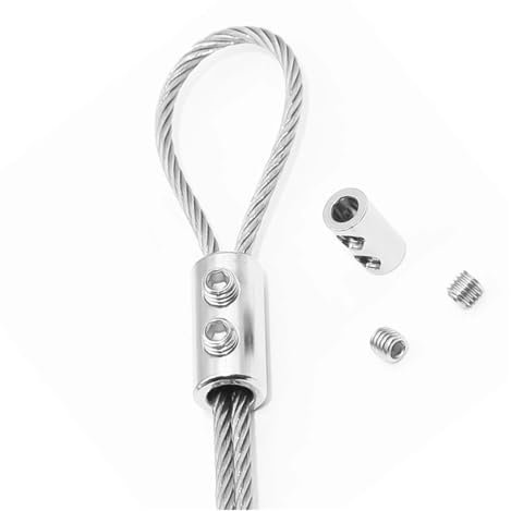 LZZYFPX 10 Abrazaderas for eslingas de Alambre de Acero de 2/3 mm con Doble Orificio, Clip de Cobre metálico, Accesorios de fijación for eslingas de Cuerda de Acero Inoxidable.(For 2mm Wire X10pcs)