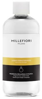 Millefiori Milano – Ricarica per Lampada Catalitica 500 ml, Legni e Fiori d’Arancio – Fragranza Legnosa e Fiorita per Profumazione Ambiente