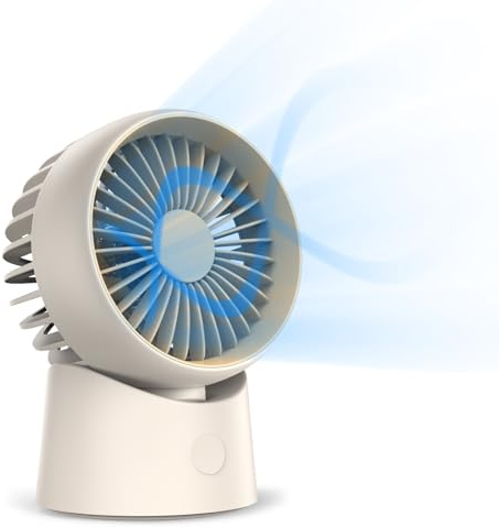 Minthouz Kleiner Tischventilator USB-C, Leiser Tragbarer Ventilator mit Akku, 3 Stufen, 90° Drehbarer Persönlicher Lüfter für Schlafzimmer, Büro, Wohnzimmer und Draußen
