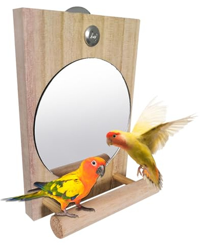 Miroir pour perruches de Cage, Miroir avec tressole pour Oiseaux | Jouet interactif avec balançoire et trépolo, pour Exercice Physique pour perruches Cocorite Calopsitte Canaris Conuri