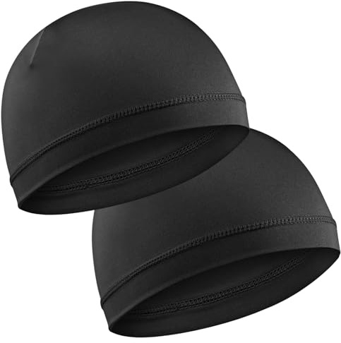 2 cappucci in seta da uomo, neri, buona compressione su Durag, setosi, unisex, adulti e donne, morbidi e traspiranti, stile di capelli spessi, adatti per corsa, escursionismo, corsa, moto, equitazione