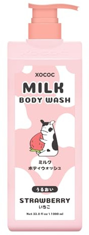 XOCOC Strawberry Milk Body Wash, Gentle Moisturizing Body Wash for Soft Smooth Skin, Creamy Foaming Formula with Milk Protein & Strawberry Scent, For All Skin Types, 33.8 fl oz