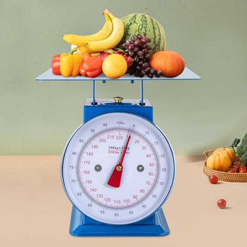 Báscula de dial industrial de 220 lb, báscula de dial mecánica, báscula de cocina y alimentos mecánica de control de porciones de alta resistencia con plataforma de acero inoxidable for cocinas y rest
